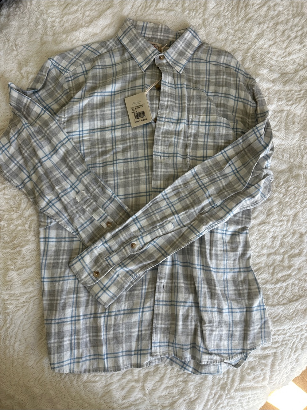 Faherty Light Gray & Blue Plaid Button-Down Shirt